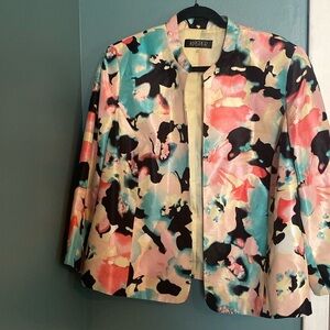 Kasper women’s floral open blazer - 18W - 3/4 sleeve - pink/teal/black